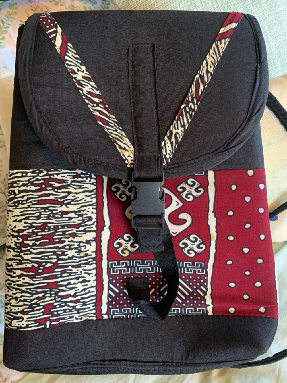 Black and Burgundy Patterned Women's Backpack - Fashion Tote